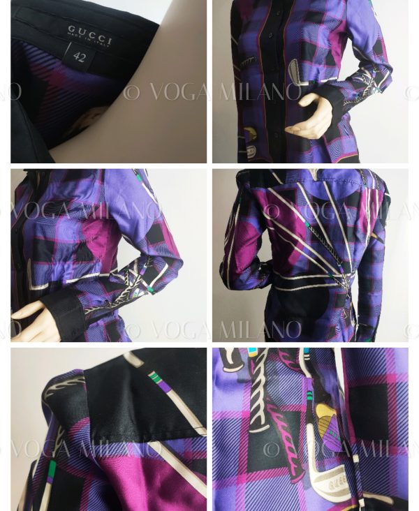 GUCCI Rare golf print shirt 100% silk 42 IT - immagine 4