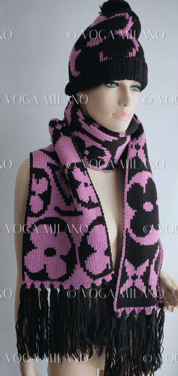 LOUIS VUITTON Fringe Mng Logo scarf+beanie - immagine 2