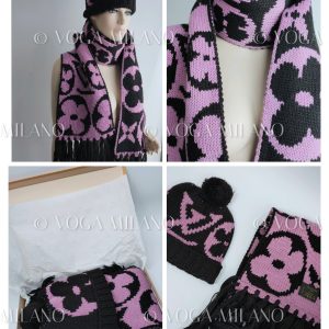 LOUIS VUITTON Fringe Mng Logo scarf+beanie