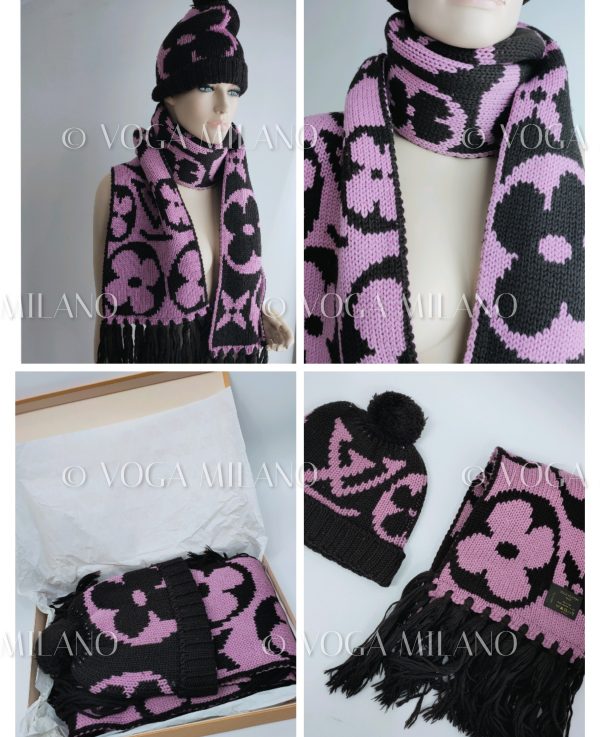 LOUIS VUITTON Fringe Mng Logo scarf+beanie