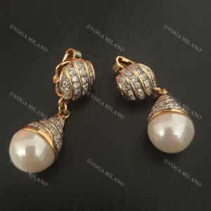 NINA RICCI Crystals & Pearls 24kt gold plated drop earrings