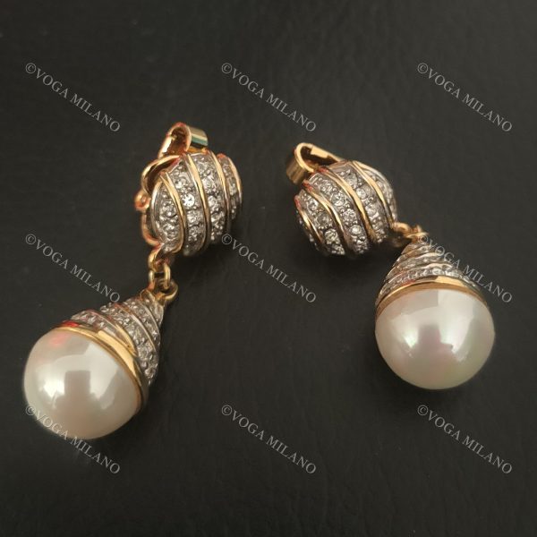 NINA RICCI Crystals & Pearls 24kt gold plated drop earrings