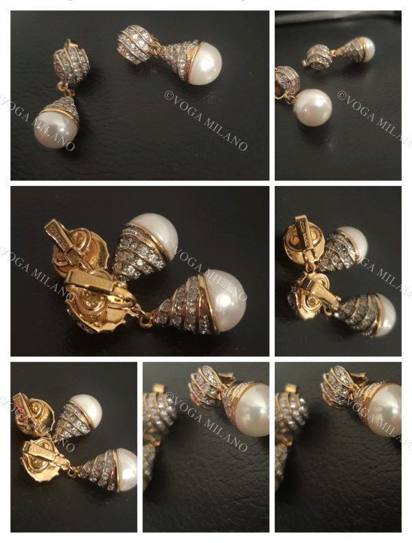 NINA RICCI Crystals & Pearls 24kt gold plated drop earrings - immagine 2
